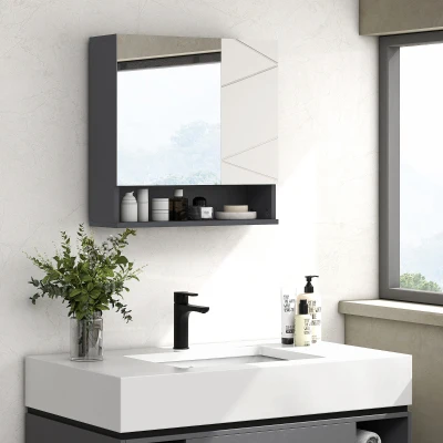 HOMCOM Bathroom Cabinet, Mirrored Door, Adjustable Shelves, up to 15 kg load, White