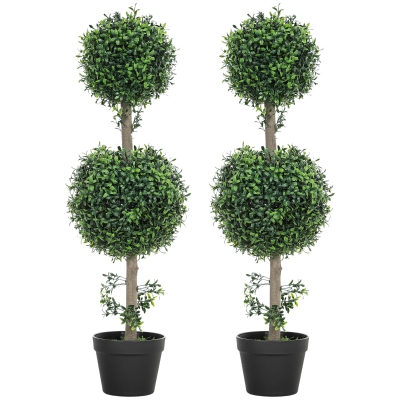 HOMCOM 2-Piece Set Artificial Plants, Artificial Boxwood Plants, UV-Protected, with Pot, Green