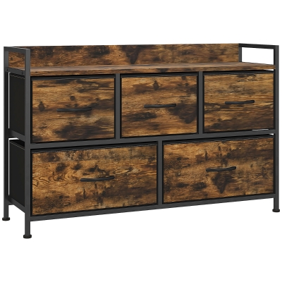 HOMCOM Dresser with Foldable Fabric Drawers, Melamine Wood, Steel Frame, Brown