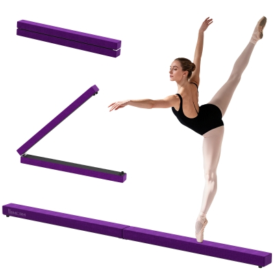 HOMCOM Poutre de gymnastique pliable poutre d'équilibre antidérapante 2,1 m revêtement daim violet