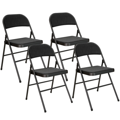 HOMCOM 4-Pack Folding Chairs, Portable Office Chairs, Metal Legs, Folding Chair for Office, Reception, Waiting Room, Linen-Look, Black