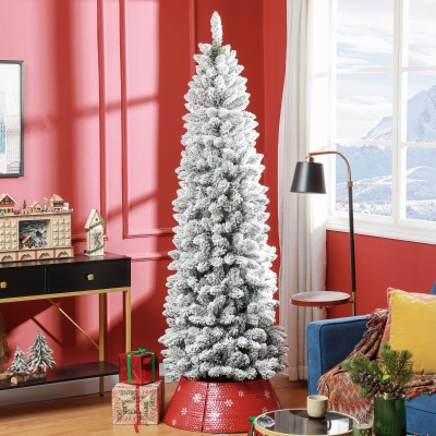 HOMCOM Artificial Christmas tree, flame-retardant, with artificial snow, slim, steel base, 75 x 210 cm, green