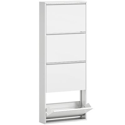 HOMCOM Slim Metal Shoe Cabinet for up to 8 Pairs, 4 Tilt Drawers, for Hallway/Entryway, White