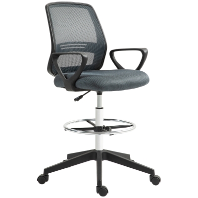 Vinsetto Office Chair Ergonomic Desk Chair with Armrests and Adjustable Foot Ring Mesh Upholstery Gray