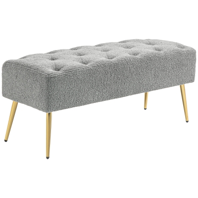 HOMCOM Bed Bench, Seating Bench, Soft Faux Lambswool Cover, up to 120 kg, Gold-Finished Steel Legs, 112x41x46cm, Gray
