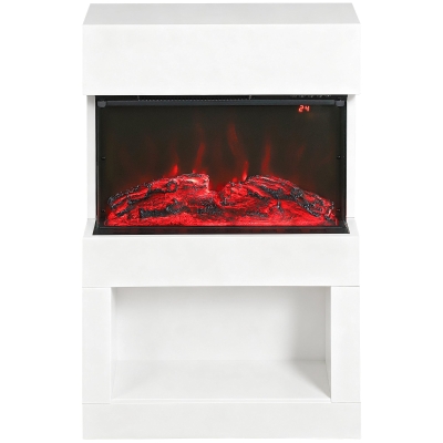 HOMCOM Cheminée Électrique Blanc, 6 Flammes, Thermostat, Télécommande