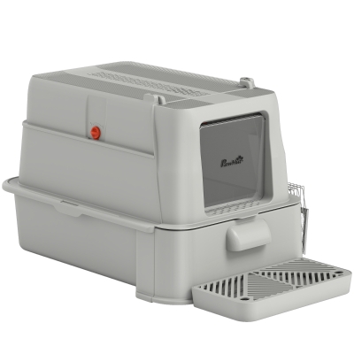 PawHut Bac à Litière XL Acier Inoxydable Couvercle 180° Gris