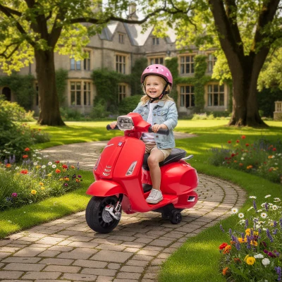 AIYAPLAY Moto Eléctrica para Niños de 2-6 Años con Batería 6V Faro Bocina y Ruedas Auxiliares Rojo