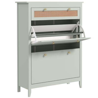 HOMCOM Shoe cabinet for 12 pairs, with 1 pull-out drawer, 2 tilt-out compartments, shoe chest, 88 x 30 x 120 cm, Green