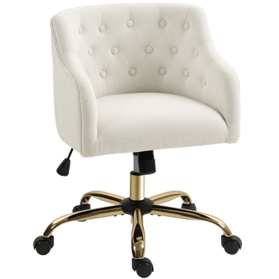 HOMCOM Padded Office Chair, Linen-Look Desk Chair, Gold-Colored Legs, Height-Adjustable, Beige