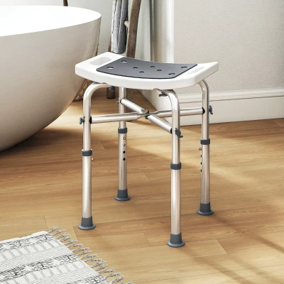 HOMCOM Aluminium Shower Stool Adjustable Height Grey