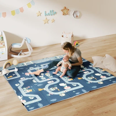 AIYAPLAY Gepolsterte faltbare wendbare Baby-Spielmatte 202x180,5x1 cm klappbare Seiten wasserdicht Mehrfarbig