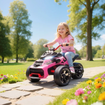 AIYAPLAY 12V Kids Electric 3-Wheeler Car with LED Pink
