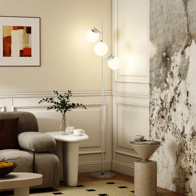 HOMCOM 3-Light Tree Floor Lamp Modern Silver