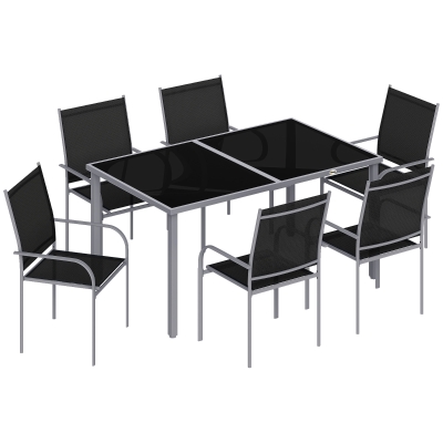 Outsunny 7 Piece Garden Dining Set Steel Frame Black
