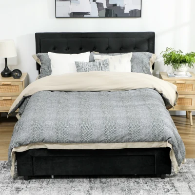 HOMCOM King Ottoman Bed Frame with Drawer - Black