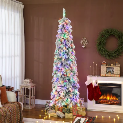 HOMCOM Árbol de Navidad Estrecho 225 cm con Luces LED Bicolores 11 Modos de Iluminación Temporizador 800 Ramas Verde