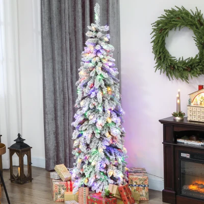 HOMCOM Árbol de Navidad Estrecho 180 cm con Luces LED Bicolores 11 Modos de Iluminación Temporizador 540 Ramas Verde