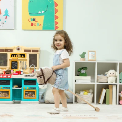AIYAPLAY Caballito de palo para niños con sonido y ruedas, bastón de madera, para niños desde 24 meses, gris