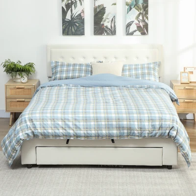 HOMCOM King Ottoman Bed Frame with Drawer - Cream