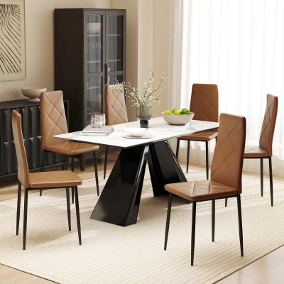 HOMCOM Set de 6 Sillas de Comedor Modernas con Respaldo Alto en Piel Sintética y Acero, 41x50x97 cm, Marrón