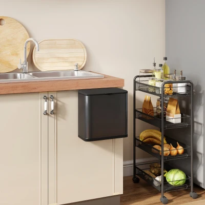 HOMCOM Cubo de basura 8 L, colocación independiente o colgado, acero inoxidable, negro
