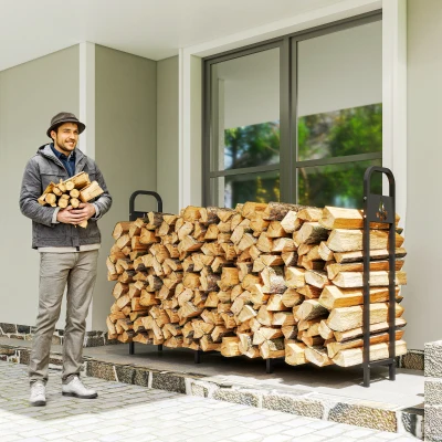 Outsunny Range-Bûches Métal Noir 300kg Extérieur Renforcé