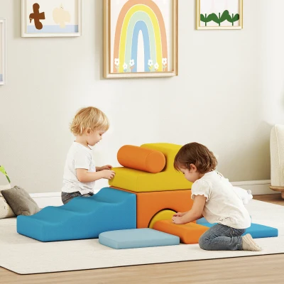 AIYAPLAY Conjunto de 9 Blocos de Espuma para Crianças com Capas de Veludo Laváveis Blocos de Psicomotricidade para Escalar e Rastejar Multicor