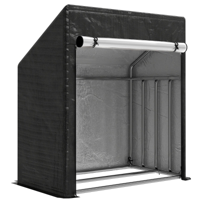Outsunny Außen-Holzlager aus verstärktem Stahl mit wasserdichter Abdeckung, 100x60x110 cm, Schwarz