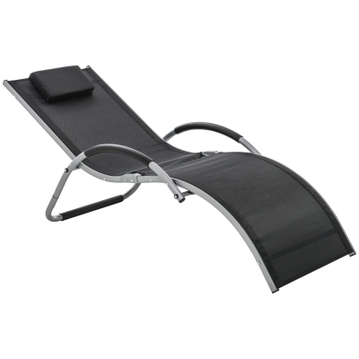 Outsunny Gartenliegen mit Kissen Sonnenliege Relaxliege ergonomisch Aluminium Texteline Schwarz 160 x 60 x 65 cm