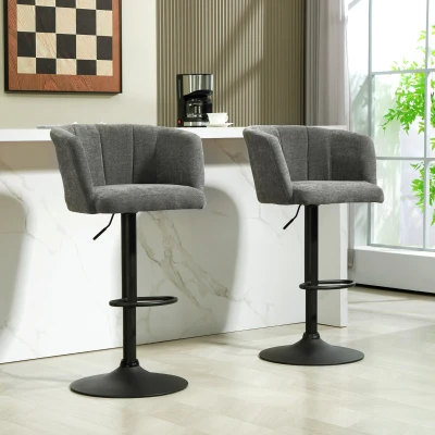 HOMCOM Barhocker 2er-Set, Schalenrücken, höhenverstellbar, Fußstütze, für Küche oder Esszimmer, Metallbasis, Dunkelgrau