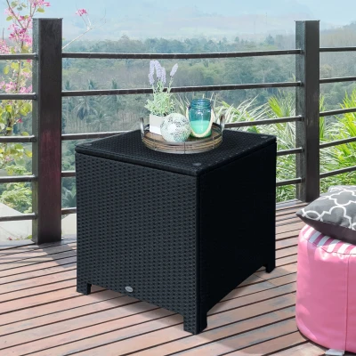 OutsunnyOutsunny Rattan Garden Furniture Side Table Patio Frame Tempered Glass New -Black