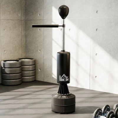 HOMCOM Punching Ball de Boxe com Altura Ajustável com Barra Giratória 360° e Base Preenchida 88x48x155-205 cm Preto