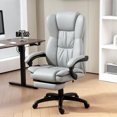 Vinsetto Cadeira de Escritório com Altura Ajustável 6 Pontos de Massagem e Apoio para os Pés Retrátil 68,5x68,5x113-121 cm Cinza
