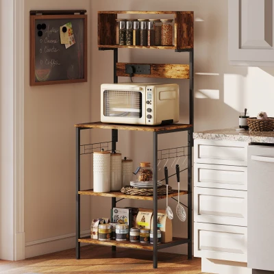 HOMCOM Bakers Rack Kitchen Storage Unit Rustic Brown