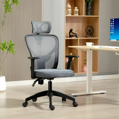 Vinsetto Sedia da Ufficio Ergonomica con Supporto Lombare Grigio