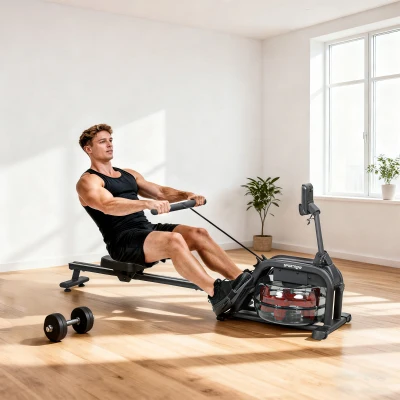 SPORTNOW Rudergerät für Training, Rudermaschine mit 6-11 L Wassertank, LCD-Monitor, Handyhalter, 135 kg Tragfähigkeit, Stahl, Schwarz