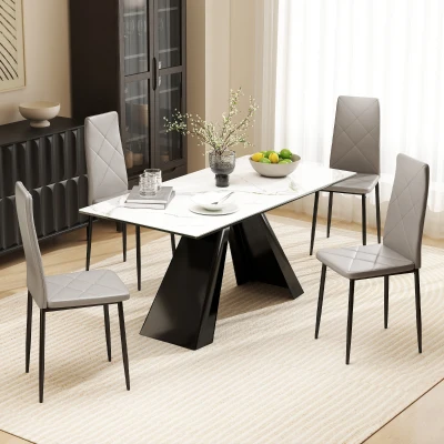 HOMCOM Set de 4 Sillas de Comedor Tapizadas de Piel Sintética con Respaldo Alto y Patas de Metal 41x50x97 cm Gris