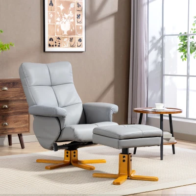 HOMCOM Swivel Recliner Chair with Ottoman, Faux Leather Grey