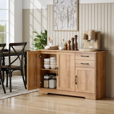 HOMCOM Mobile Cucina con 2 Cassetti e 3 Armadietti Rovere