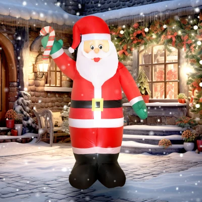 Outsunny Papá Noel Hinchable 240 cm con Bastón Luces LED e Inflador Decoración Navideña para Exterior Interior Multicolor