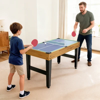 SPORTNOW 13-in-1 Spieletisch, Tischfußball, Schach, Billard, Tischtennis und mehr, MDF, Kunststoff, Walnuss