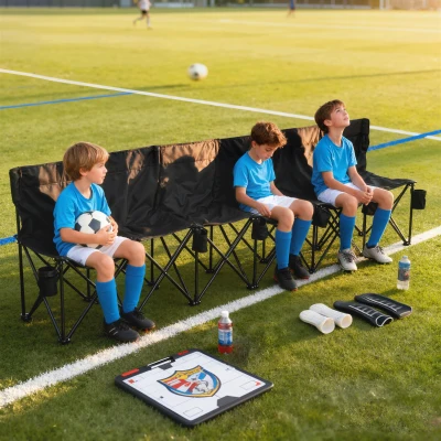 Outsunny 6-Seater Folding Bench Portable Sports Chair Black