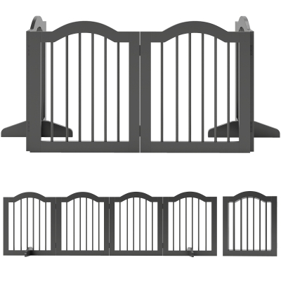 PawHut Dog Gate Freestanding Safety Gate with Feet, Foldable Dog Gate, 4 Panels, 208 x 29.5 x 61 cm, Black