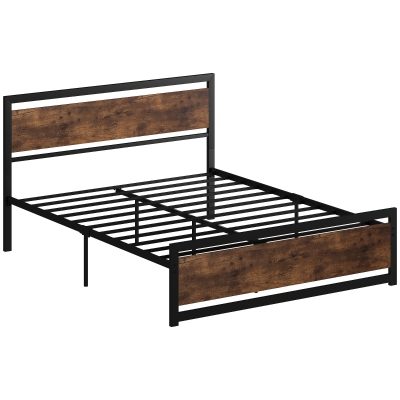 HOMCOM Struttura letto 167cm x 208cm x 103cm Nero, Marrone rustico