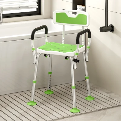HOMCOM Shower Chair Height Adjustable with Back Green