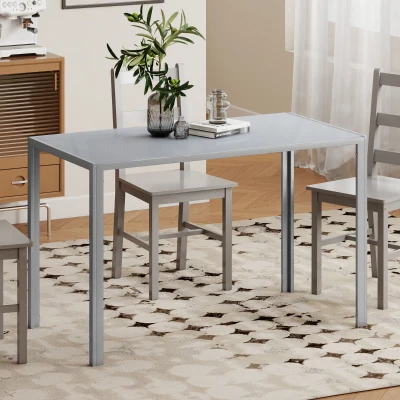 HOMCOM Mesa de Refeição de Cristal Mesa Retangular para 4-6 pessoas com Pés de Metal Multifuncional 120x60x75 cm Cinza