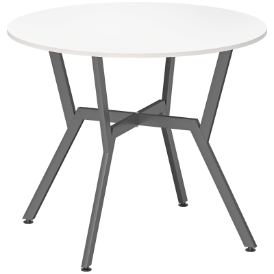 HOMCOM Round Dining Table Black Legs Gloss White 90x76cm
