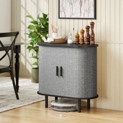 HOMCOM Tambour Sideboard Sliding Doors Grey