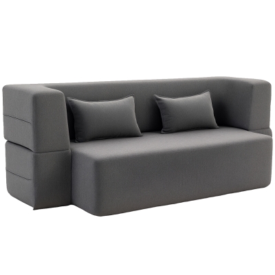 HOMCOM 2-Seater Foam Sleeper Sofa, Sofa Bed with Wide Armrests, 2 Cushions, 360 kg Load Capacity, Gray